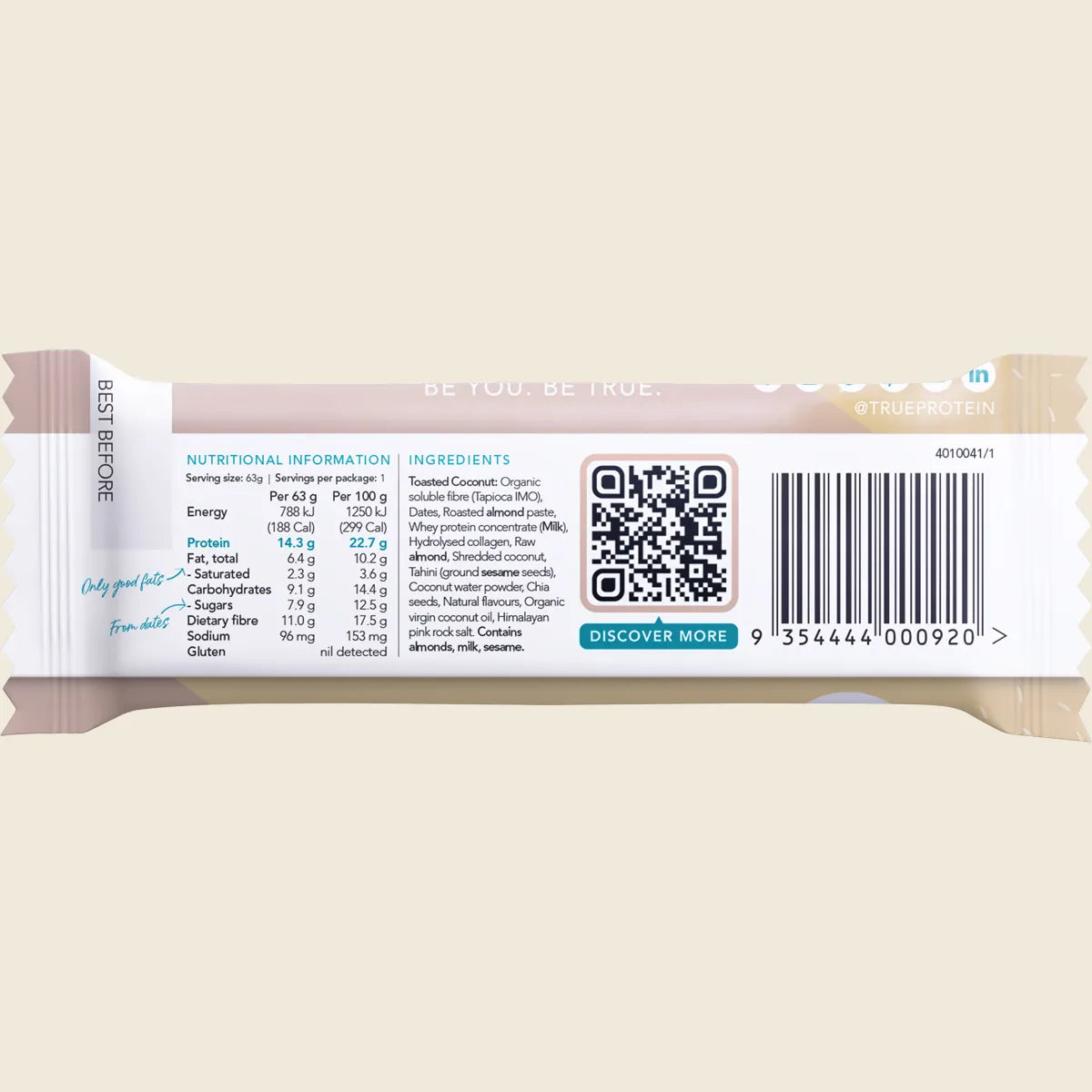 True Protein Bar - Toasted Coconut - 63g (Single)