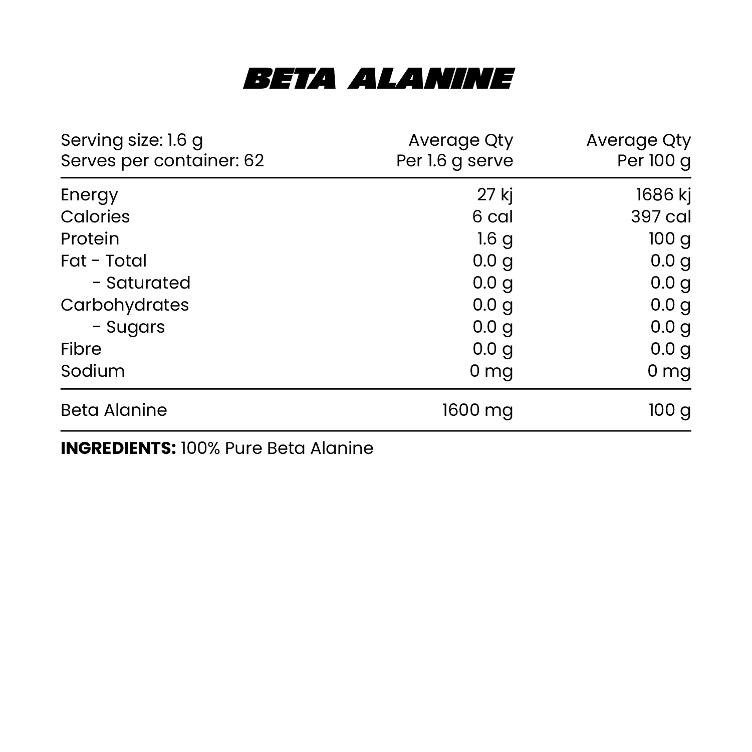 Zombie Labs Beta Alanine - 100g (62 Serves)