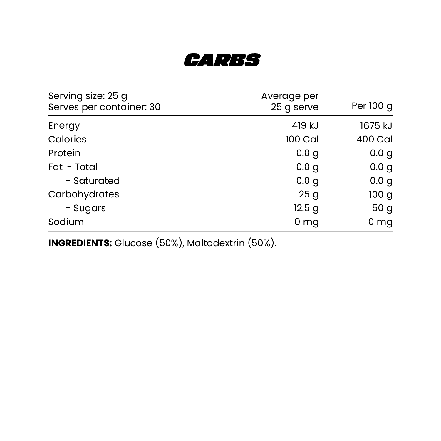 Zombie Labs Carbs 100% Pure Carbohyrdates - 750g (30 Serves)