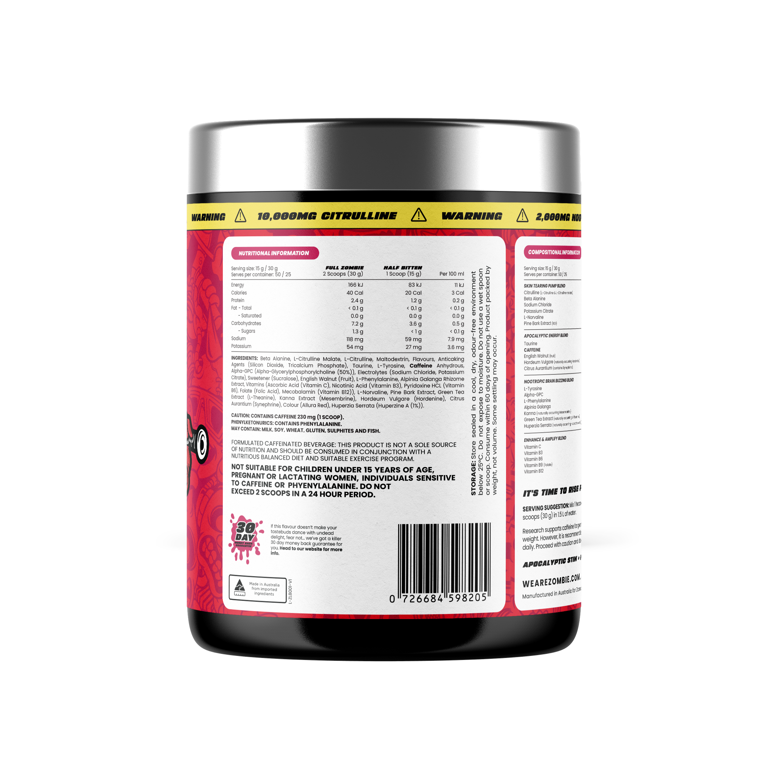 Zombie Labs End of Dayz Pre-Workout - 750g (50 Scoops) - Ruthless Raspberry Sour