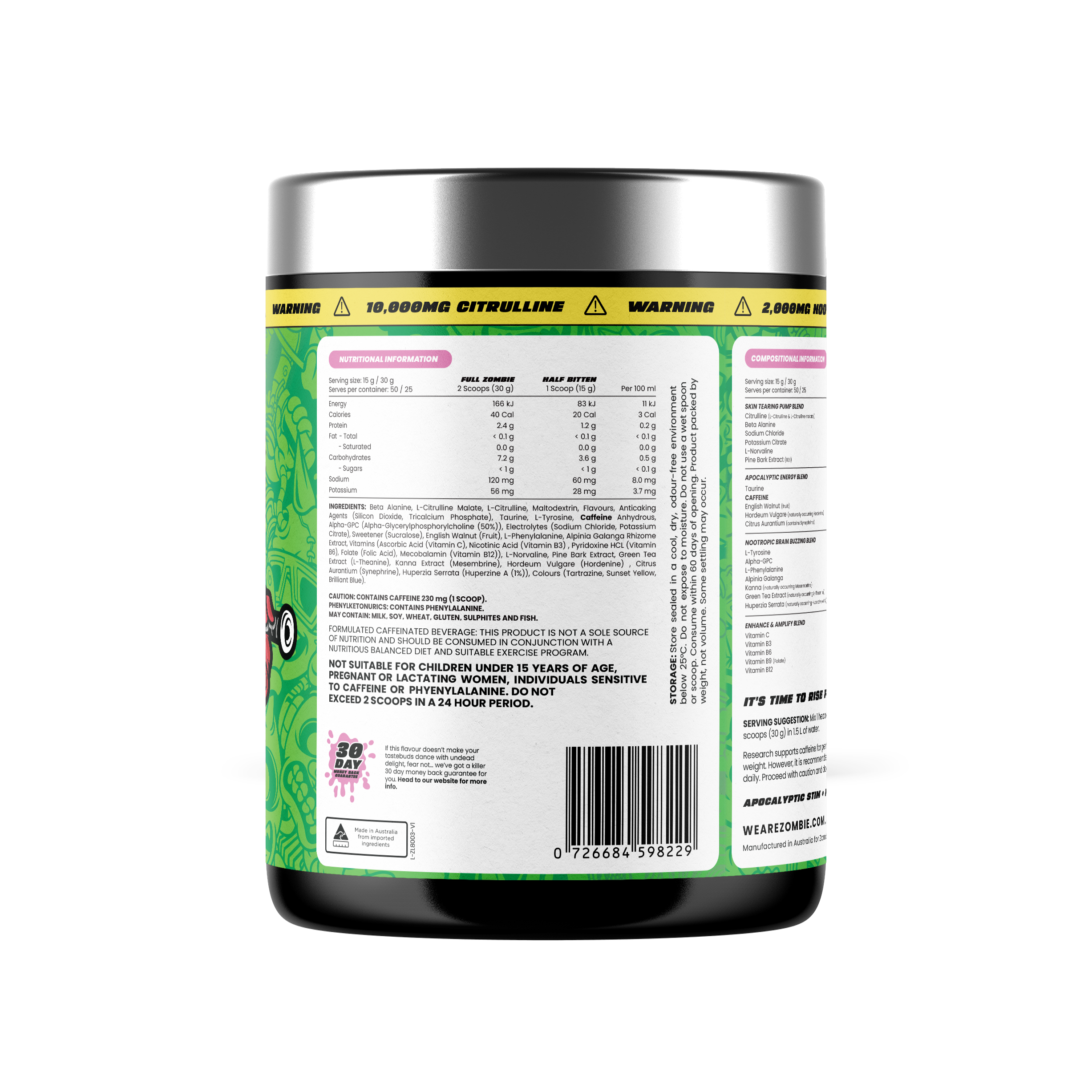 Zombie Labs End of Dayz Pre-Workout - 750g (50 Scoops) - Sinister Strawberry Gummy