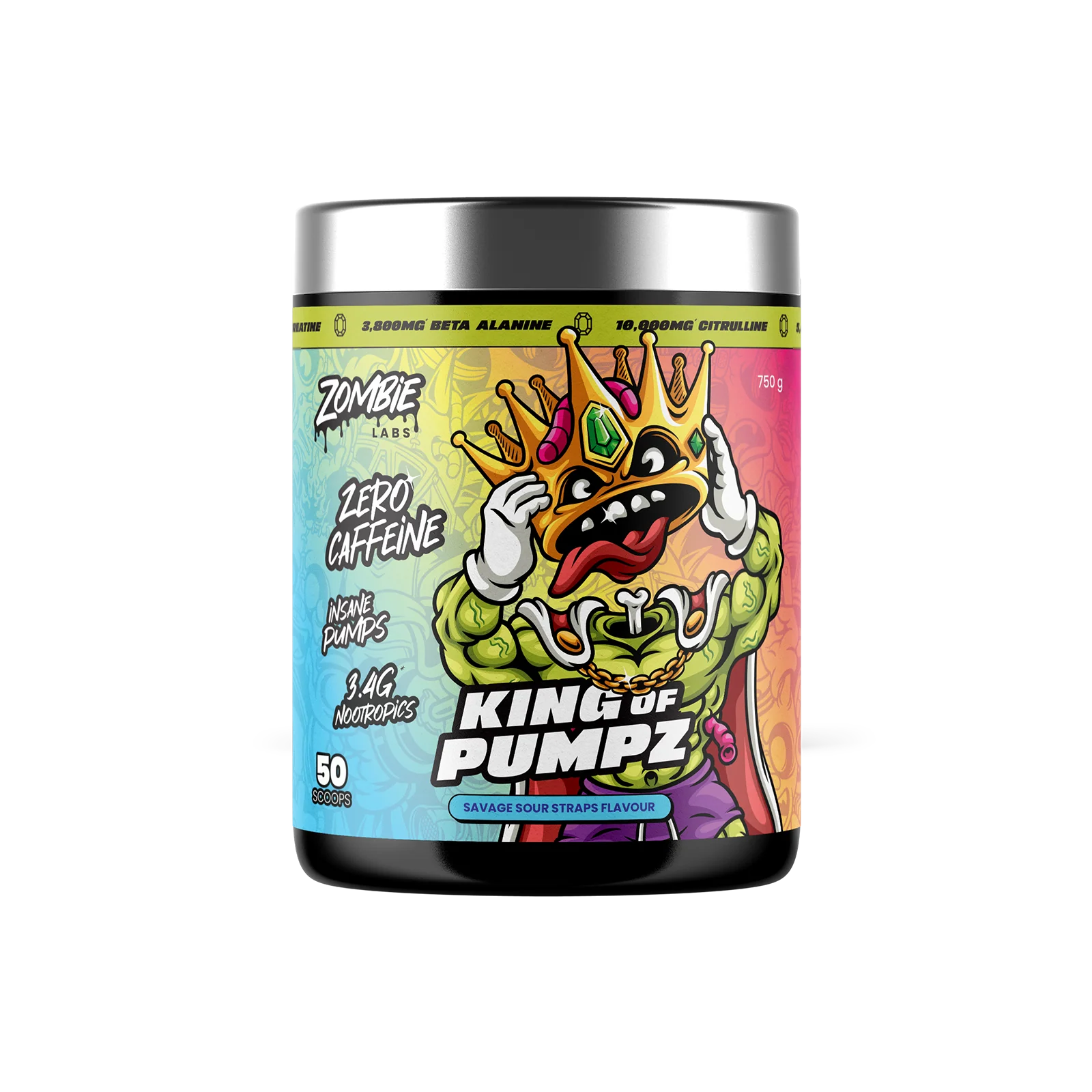 Zombie Labs King of Pumpz Non-Stim Pre-Workout - 750g (50 Scoops) - Savour Sour Straps Flavour