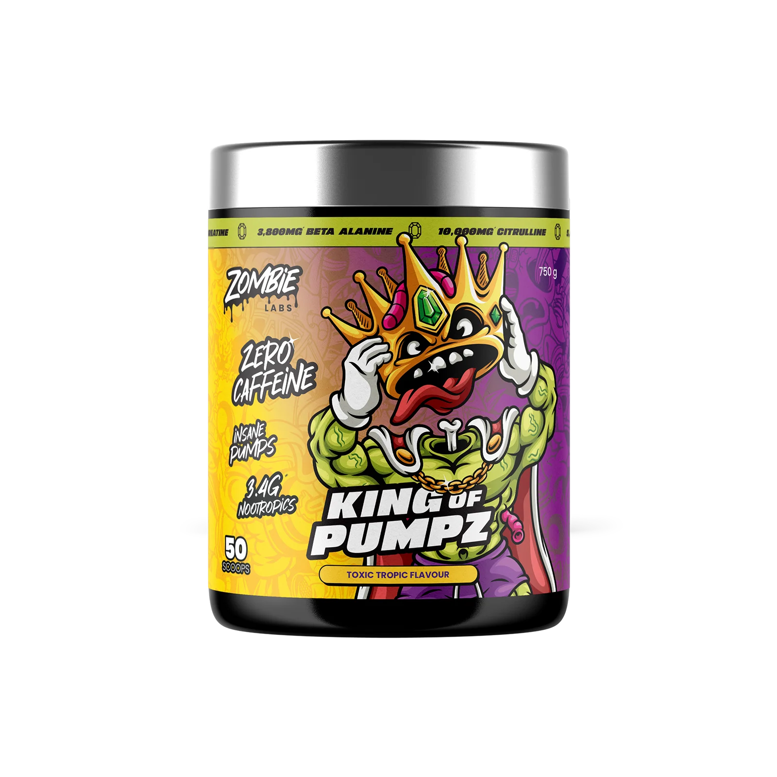 Zombie Labs King of Pumpz Non-Stim Pre-Workout - 750g (50 Scoops) - Toxic Tropic Flavour